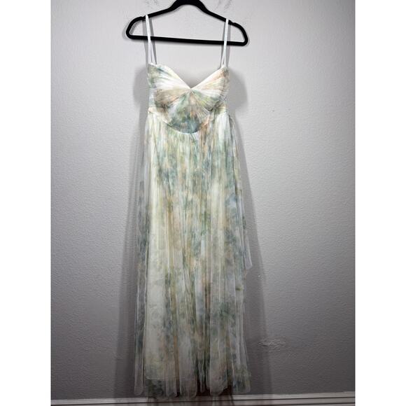 Jenny Yoo Collection 10 Annabelle Print Maxi Dress Ivory Sage Watercolor Pleated - Picture 2 of 12